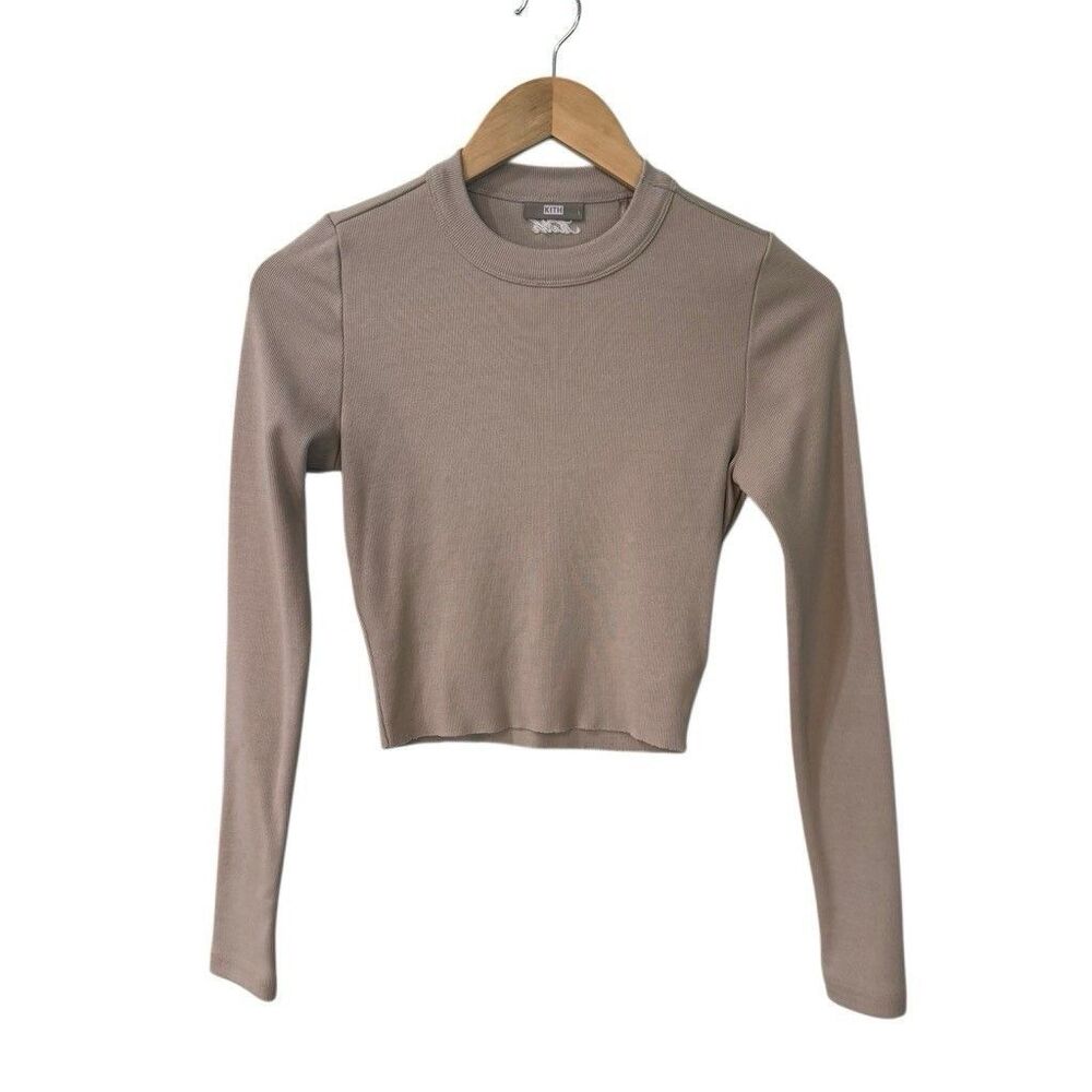KITH Cotton Blend Long Sleeve Womens Shirt Size Small Taupe Slim Fit Stretch